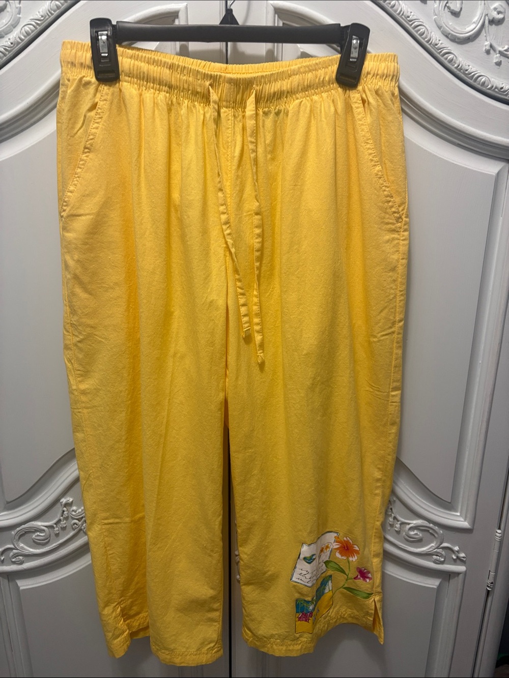 Erika Bright Yellow Elastic Waist Skirt with Drawstring - L - decorated on leg!